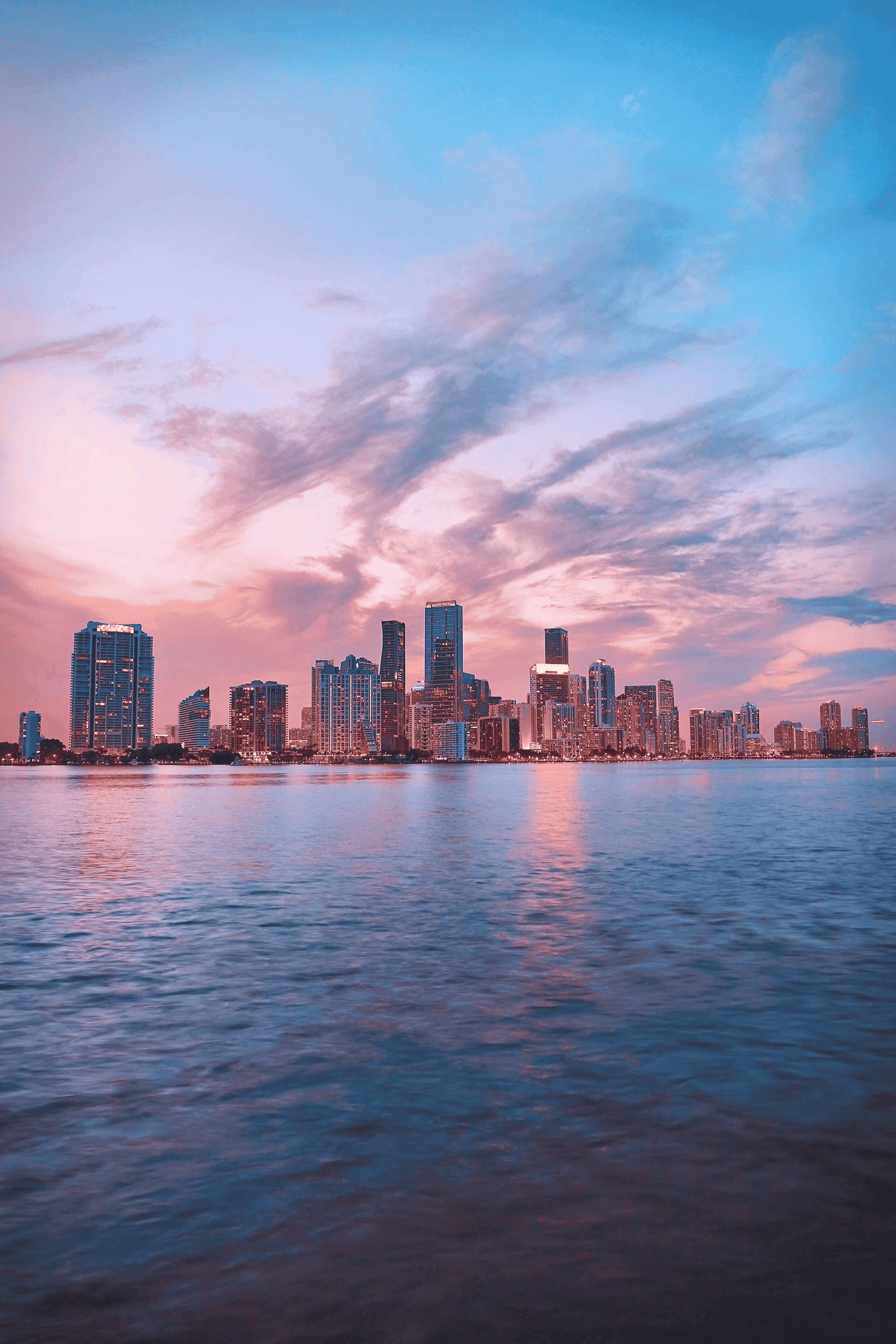 Sunset skyline view of city buildings